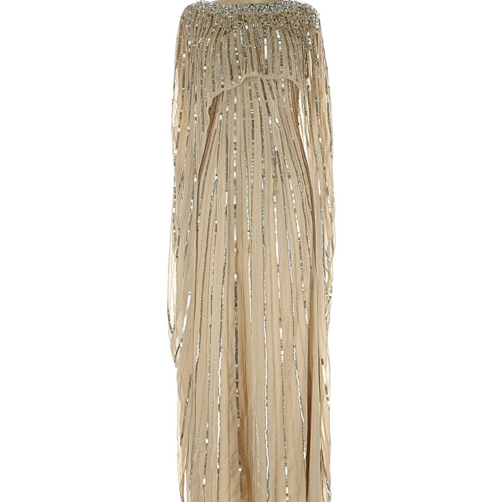 MAC DUGGAL Gold Embellished Beaded Column Cape Gown